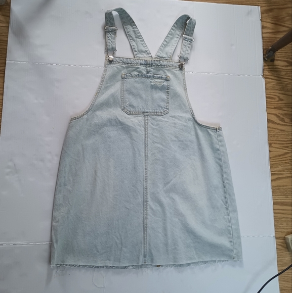 WILD Fable Pinafore Light Wash Distressed Denim Overalls Mini Dress Size XL - Picture 10 of 11